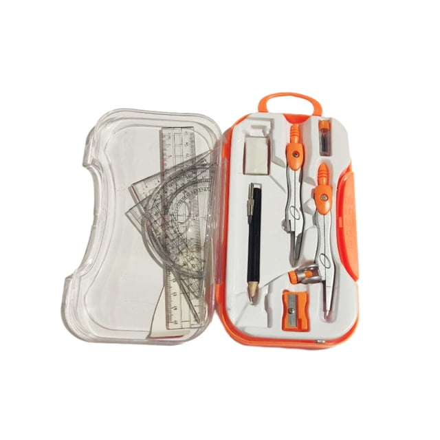 Trousse de Mathématiques Géométrie Ensemble Boussole Rapporteur Triangle Règle Taille-Crayon Gomme École Enseignants Orange