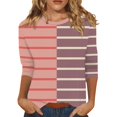 thumbnail image 2 of RXIRUCGD T-shirt à Rayures pour Femme à Col Rond et Manches 3/4, Rose, Taille : 2TG, 2 of 5