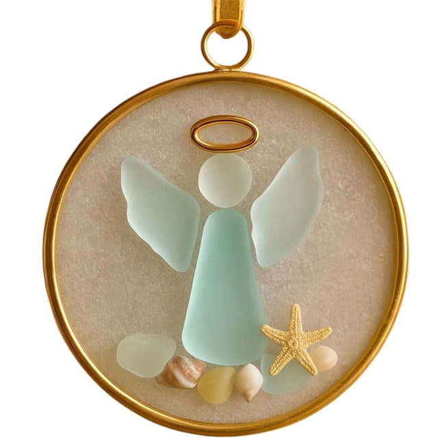 Sea Glass Angel Ornament Set With Clear Glass Design Christmas Tree Decor For Holiday Home Party 3.15X3.15 Inches 0.04Lb