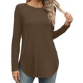 thumbnail image 2 of Yuyuzo Womens Tops Crew Neck Long Sleeve Side Split Solid Color Loose Casual Basic Fall Tunic Top, 2 of 5