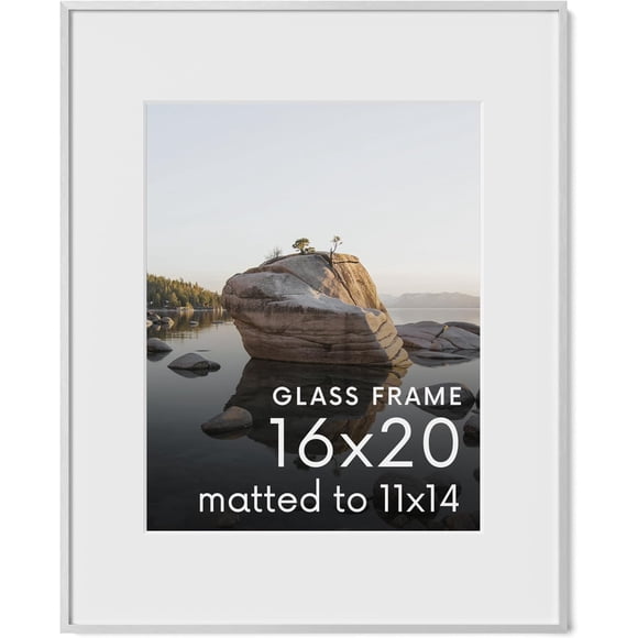 HAUS AND HUES 16x20 Picture Frame with Real Glass & Silver Premium-Grade Metal Matted to 11x14 - Aluminum 16x20 Picture Frame - Includes Hanging Kit - Ideal for Home, Office (16x20 in, Silver)
