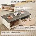 thumbnail image 3 of HOMCOM Farmhouse Coffee Table with Drawer, Open Storage Shelf for Living Room, Dining Room, Office, Distressed White, 3 of 7