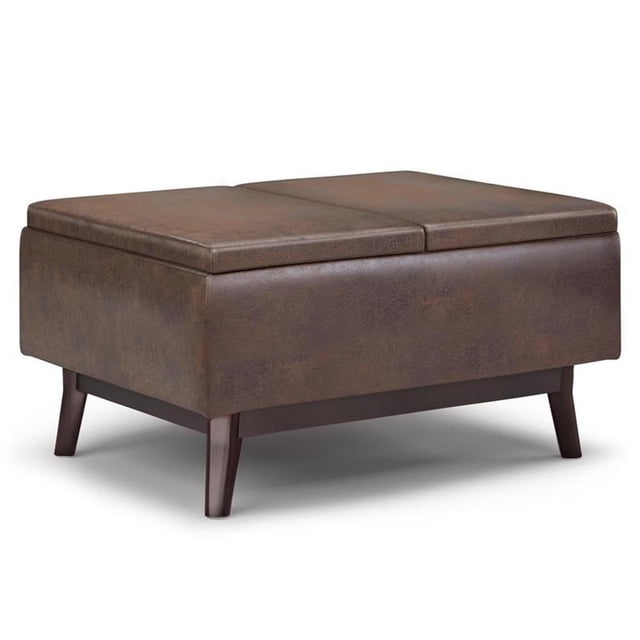 Owen Table Basse de Rangement de 34 Po en Similicuir Brun Châtaigne Vieilli