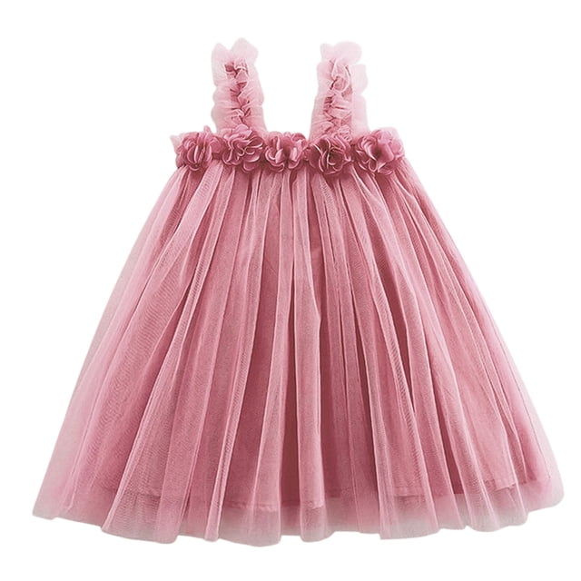 HXWCHs Robe en Coton Robe de Fête pour Tout-Petites Filles Sans Manches en Maille Fleurie pour Danse Célébration et Rose 3-4 Ans