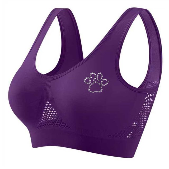 Women's Rhinestone Sports Bra - Hollow Back Design w/ Wide Strap Support | Anti-Sagging Wireless Bra for Workouts & Mature Figures