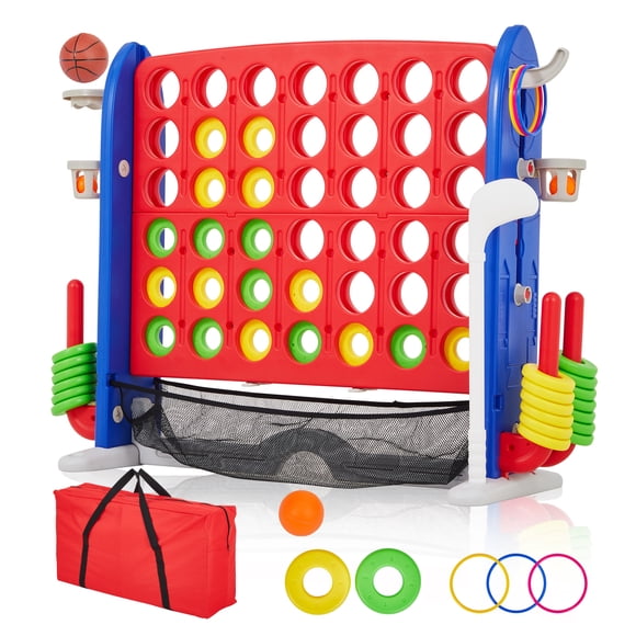Ensemble de Jeu Géant 4-en-Ligne, Jeu de Cour Jumbo à Hauteur Réglable avec Glisseur à Dégagement Rapide, Plateau Connect 4-to-Score avec 42 Anneaux pour Enfants et Adultes, Fête Intérieure Extérieure dans la Cour Arrière