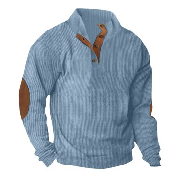 aohooy Mens Pullover Stand Up Collar Corduroy Heavy Sweatshirt Thermal Winter Warm Fleece Sweater Vintage Sweatshirts Light Blue,XXL