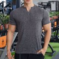 thumbnail image 2 of Men's Muscle T Shirts Stretch Short Sleeve V Neck Bodybuilding Workout Tee Shirts Slim Fit Ribbed Knit Shirt, 2 of 5