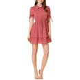 thumbnail image 1 of INSPIRE CHIC Women's Dress Peter Pan Collar Ruffle Cuff A-Line Layered Dress L Watermelon Red, 1 of 7