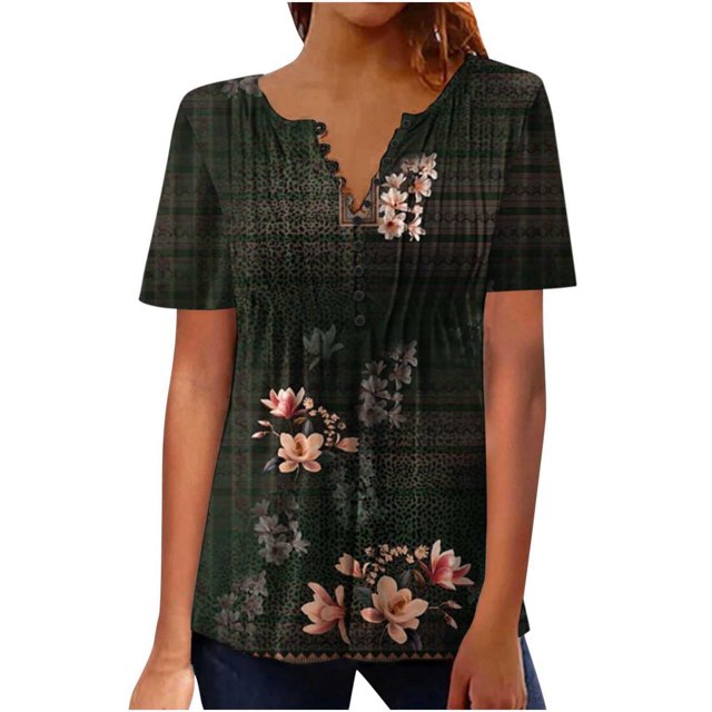 Pompotops Femmes Mode Décontractée Imprimé Col Rond Ample Manches Courtes T-shirt Haut Blouse Chandail Liquidation