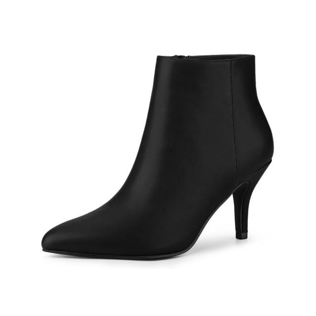 BLISSFUL STEP Women's Pointed Toe Zipper Stiletto Heels Ankle Boots Black 9