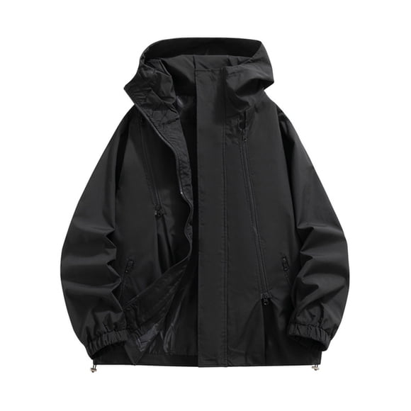 Men's Lightweight Water Resistant Hooded Jacket, Windproof Outdoor Rain Coat with Drawstring Pockets and Adjustable Hem for All Season Casual Wear