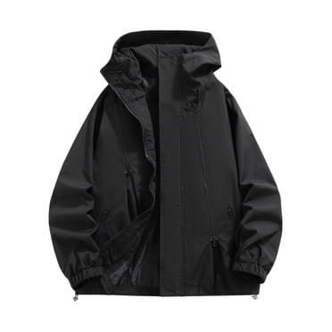 Men's Lightweight Water Resistant Hooded Jacket, Windproof Outdoor Rain Coat with Drawstring Pockets and Adjustable Hem for All Season Casual Wear
