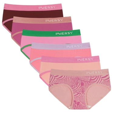 INNERSY Big Girls' Underwear Cotton Full Briefs Contrasting Color Panties for Teens 6 Pack(12-14years,Blush Fantasy)