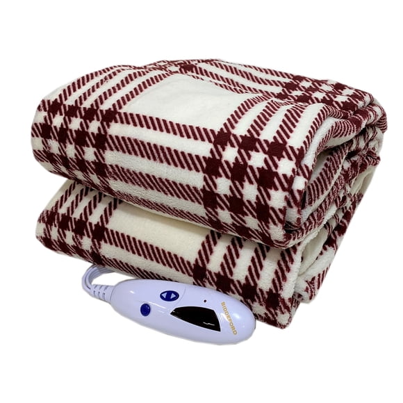 Biddeford Couverture Jetée Chauffante Électrique en Micro-Peluche, Carreaux Crème Rouge, Couverture