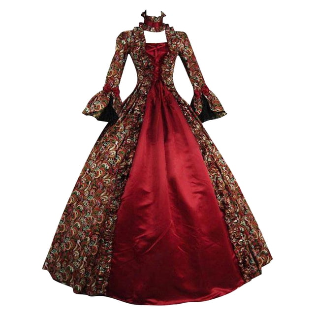 NMMUED Costumes de Mascarade pour Femmes Tenues Gothiques pour Femmes Costume Médiéval Femmes Robes de Mascarade Gothiques Robe Vintage pour Femmes Robe à Manches Longues pour Femmes Rouge Melon D\'eau TTG