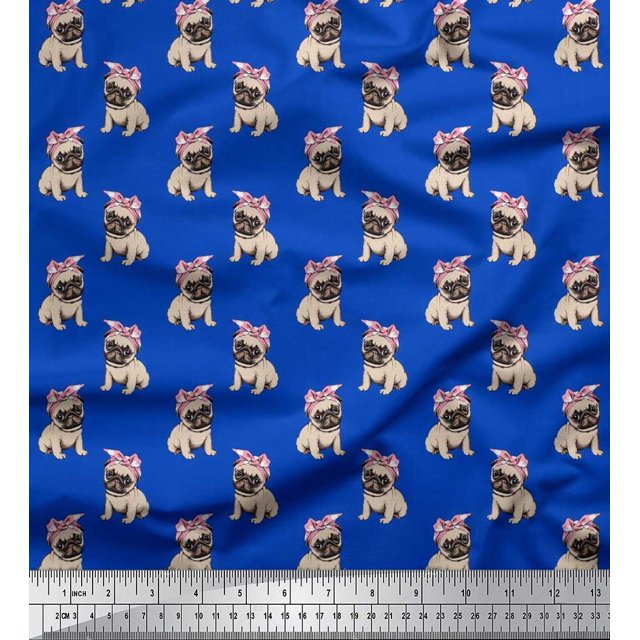 Soimoi Cotton Duck Fabric Pug Dog Decor Fabric Printed Yard 42 Inch Wide