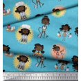 thumbnail image 3 of Soimoi Blue Silk Fabric Circle,Cook & Working Girl Print Sewing Fabric Yard 42 Inch Wide, 3 of 3