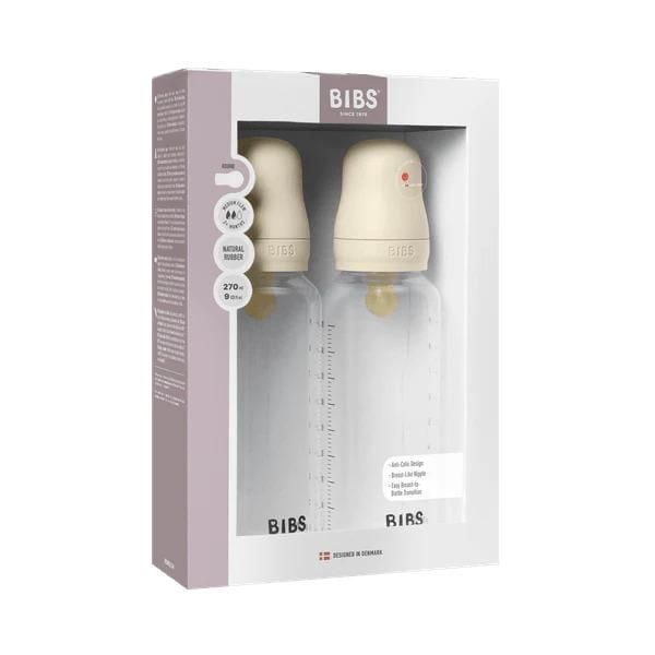 BIBS BPA-Free PP Baby Bottles Round Latex Medium Flow Ivory - 2 x 9oz Bottles 270 ml