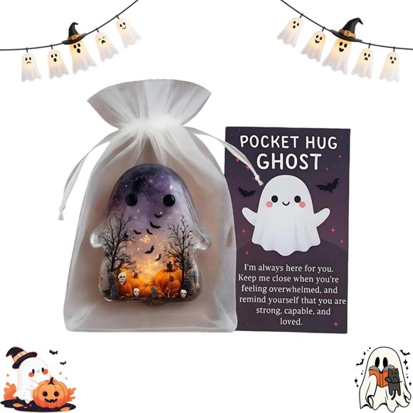 Fantôme Câlin de Poche, Cartes de Fantôme de Poche, Fantômes de Confort de Poche, Fantôme Câlin de Poche d'Halloween avec Carte d'Encouragement, Fantômes de Soutien Émotionnel, Mini Souvenirs Décoratifs Mignons