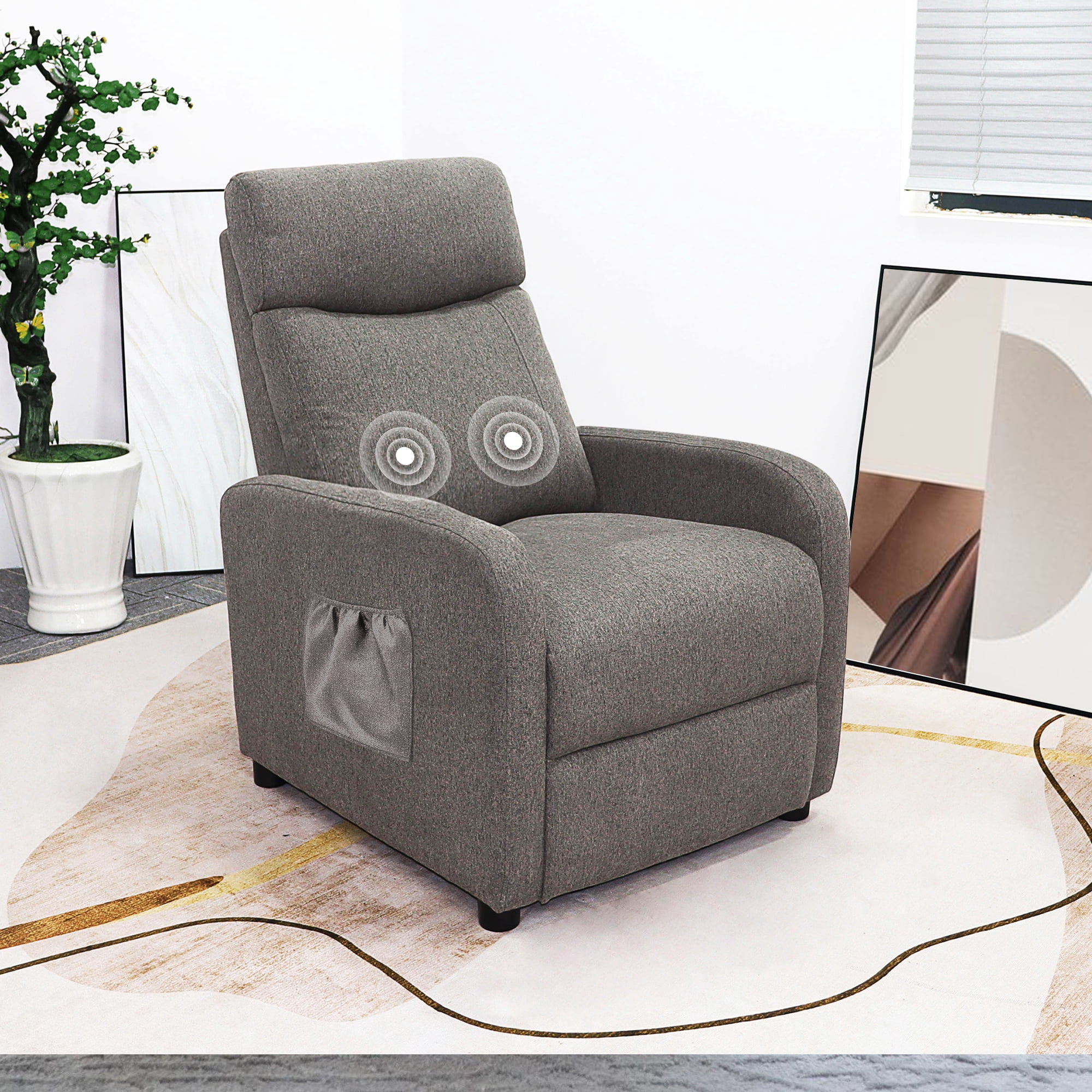 Fauteuil inclinable de massage Comhoma en tissu avec repose-pieds, gris, à inclinaison par poussée arrière