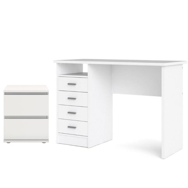 Tvilum Canada Ensemble de 2 Pcs avec Bureau d'Écriture à 4 Tiroirs et Table de Chevet à 2 Tiroirs