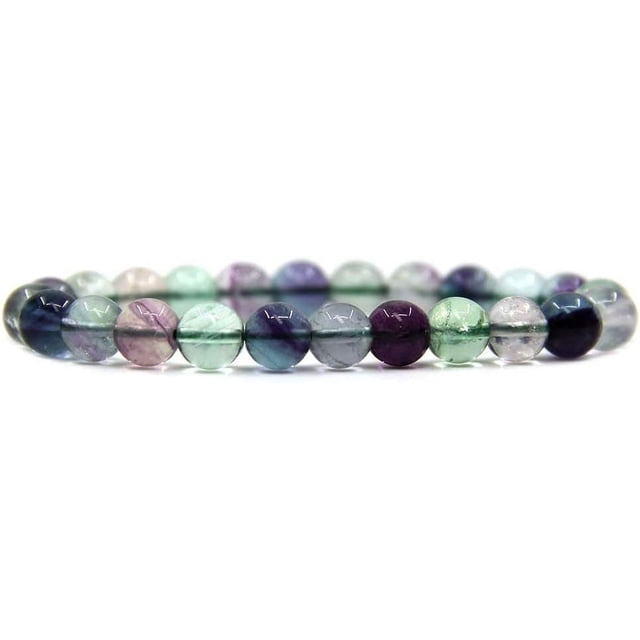 Bracelet Extensible en Perles Rondes de 8 mm en Pierre Précieuse de Fluorite Claire AA Naturelle 7 Pouces Unisexe