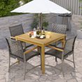 thumbnail image 2 of Gymax 5 PCS Patio Dining Set Acacia Wood Table w/ 1.9'' Umbrella Hole Wicker Armchairs, 2 of 10