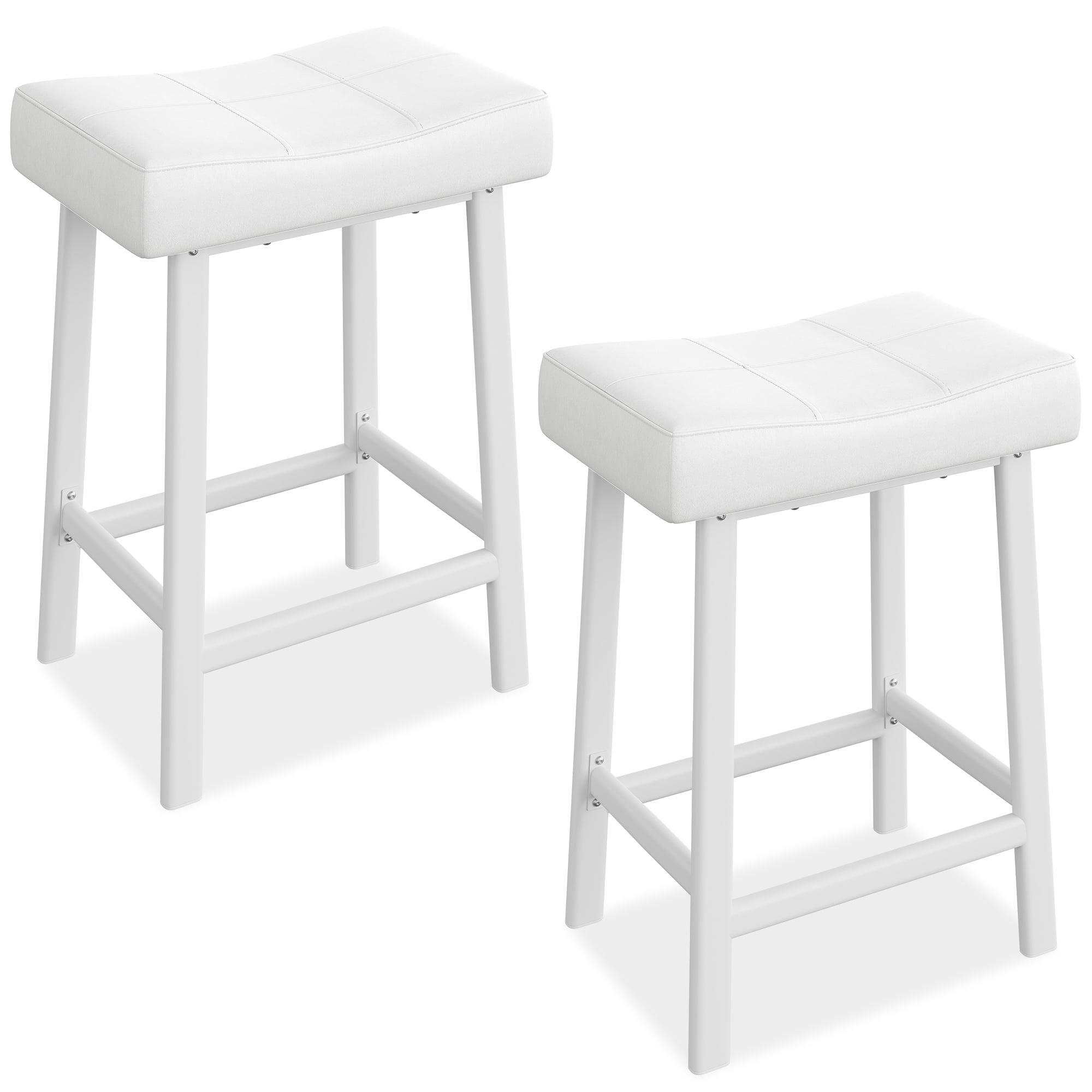 Bar Stools, Set of 2 or 4 Bar Chairs, Counter Height Stools, Saddle Barstools with Curved Surface, 20" W, 3.2" Thick Upholstery, for Kitchen, Dining Room, Cafe