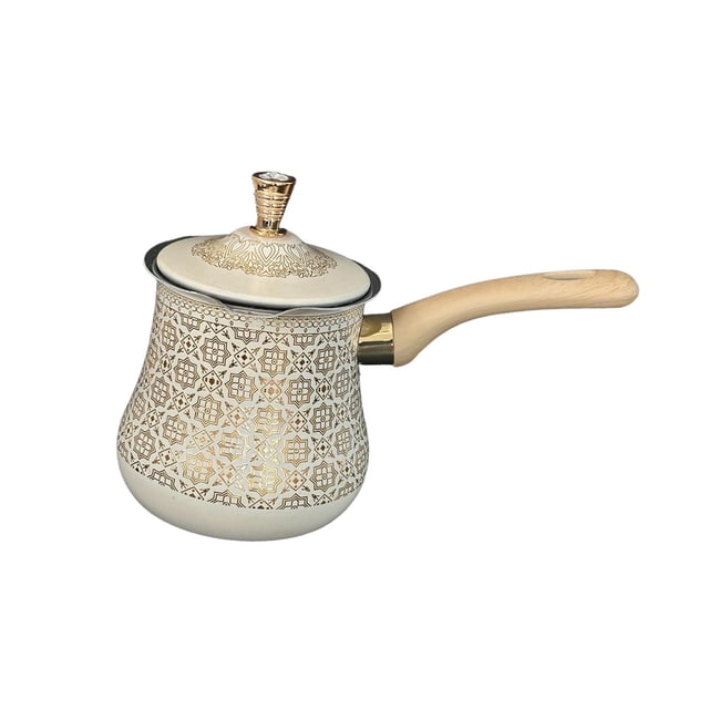 Transemion Stainless Steel Turkish Coffee Pot with and Pot Chocolate Pattern Golden 900ml Butter Melting Lid Golden Pattern 550ml