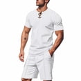 thumbnail image 2 of JDQJBZ Mens 2 Piece Loungewear Set Breathable V Neck Short Sleeve Shirt and Elastic Shorts, 2 of 5