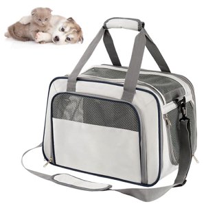 Pet Travel Carrier Bag Breathable Mesh Cat Window Carrier Airline Approved, Light Grey