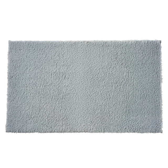 Better Homes & Gardens Ultra Soft Polyester Bath Rug, 20X34, Soft Silver, rectangular bath rug with plush looped polyester texture in soft silver, measuring 20 by 34 inches, featuring cushioned softness and non-slip backing, machine washable for easy care, also suitable as a soft mat for entryways or beside the bed.