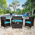 thumbnail image 4 of Gymax Ensemble de Mobilier de Jardin 4 Pcs en Rotin avec Coussin Turquoise, 4 of 10