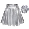 thumbnail image 2 of Shiny Flared Pleated Skirt, Solid Color Mini Polyester Fiber Metallic Glossy Skirt Fashionable  For Performance Black,Red,Golden,Purplish Red,Purple,Silver, 2 of 6
