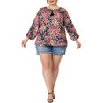 thumbnail image 2 of GRACE & GRANDEUR Blouse Colorée à Fleurs pour Femme Grande Taille, Col à Nouer, Manches 3/4, Noir 4X, 2 of 5