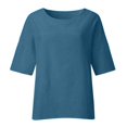 thumbnail image 4 of CHOK 3/4 Sleeve Linen Shirts for Women Loose Fit Round Neck Tops Solid Color Summer Casual Tees Black M, 4 of 6