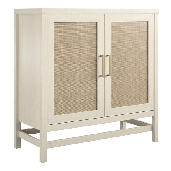 Ameriwood Home Lennon 2 Door Storage Cabinet, Ivory Oak and Faux Rattan