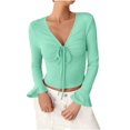 thumbnail image 1 of Plebaso Women's Spring Summer Tops Crop Bell Long Sleeve Ribbed Shirts V Neck Drawstring Casual Knit Tee, 1 of 6