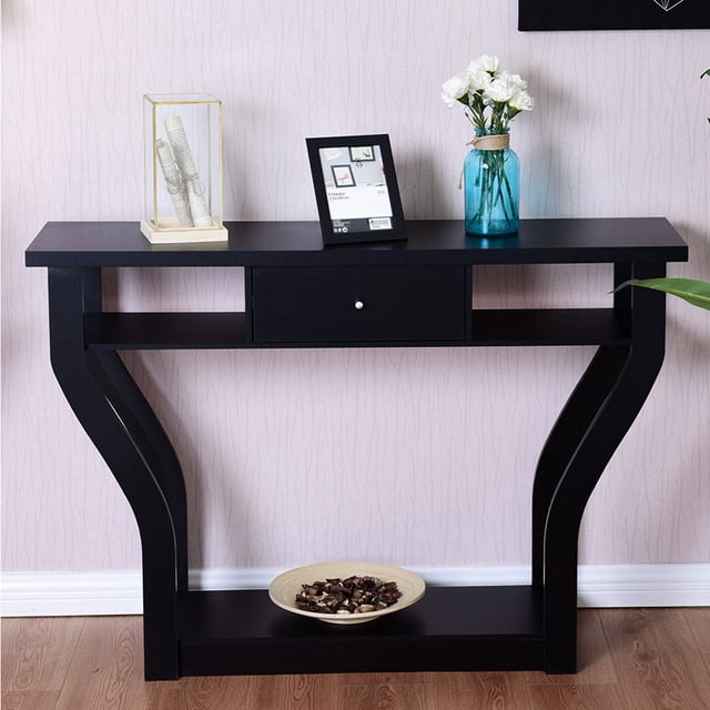Costway Table Console d'Appoint Noire pour Canapé, Entrée, Couloir, Hall, Mobilier avec Tiroir