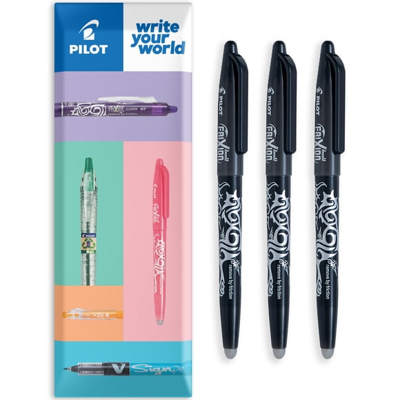 Pilot Frixion Heat/Friction Erasable Rollerball Pen FR7 - Medium Line 0.7mm Tip Nib - Wallet Pack of 3 - Black Ink