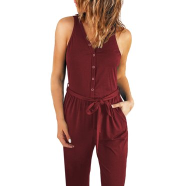 B91xZ Women's Casual Overalls One-piece Bibs Jumpsuits Adjustable Suspender Straps Warm Casual Pants,Red XL