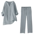 thumbnail image 1 of Timegard Womens 2 Piece Plus Size Sets Long Sleeve Notched V-Neck Button down Tops Drawstring Pants Lounge Sets, 1 of 3