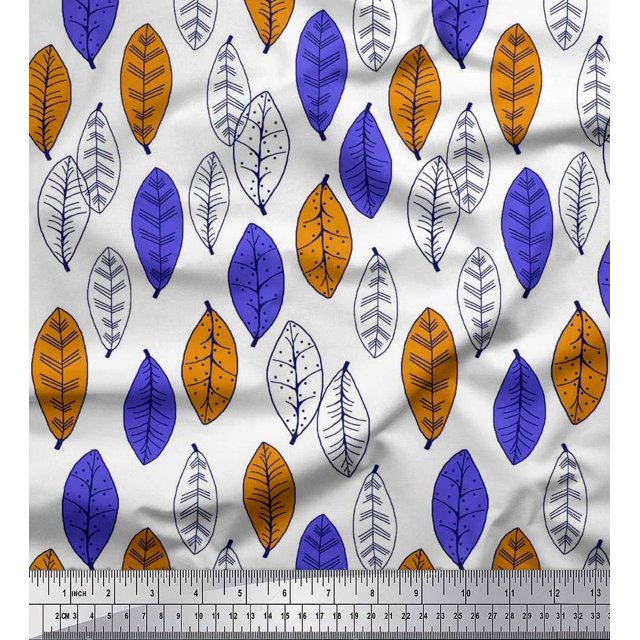 Soimoi Polyester Crepe Fabric Leaves Block Printed Craft Fabric by The Yard 42 Inch Wide