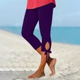 thumbnail image 3 of Pantalon Capri d'Été pour Femmes Pantalon Court Jambe Échancrée Taille Femme Polyester Pantalon Court en Lin pour Dames Pantalon Capri Style C-96 Violet TTG, 3 of 6
