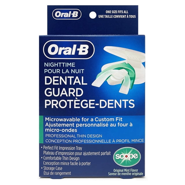 Oral-B Emballage de Protection Dentaire de Nuit en Bleu avec une Protection Dentaire Personnalisable pour Micro-Ondes au design Mince, un Plateau à Empreintes Parfaitement Ajusté, un Étui de Rangement et une Saveur Menthe Originale, Conçu pour Protéger contre le Broyage des Dents et les Dommages pendant le Sommeil.