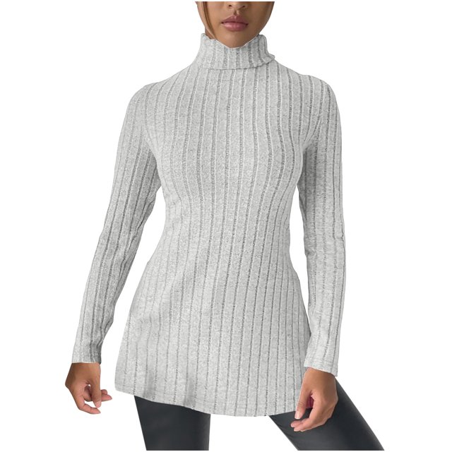 AherBiu Womens Sweater Tops Long Sleeve Turtleneck Ribble Knit Slim Pullover Tunic Sweaters Shirt Blouse