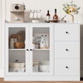 thumbnail image 4 of Garvee Sideboard Buffet Cabinet with Storage, 43" Coffee Bar Cabinet with Glass Doors & 3 Drawers, Adjustable Shelves, White Storage for Kitchen, Dining Room, 4 of 7