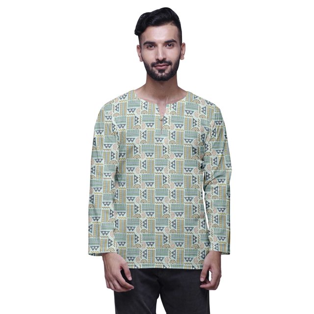 Atasi Printed Keyhole Nack Short Kurta Men ShirtWith Long Sleeves For Men