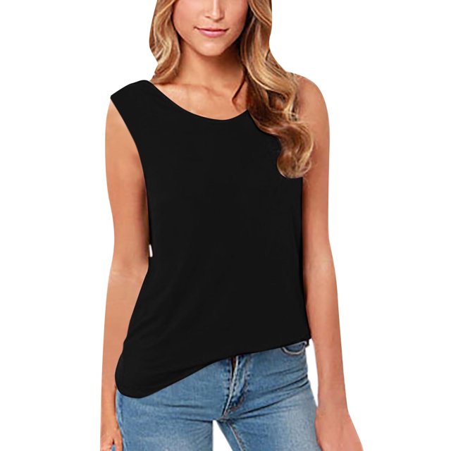 Timegard Camisoles pour Femmes Sans Manches à Col Rond Dos Nu Chandails Couleur Unie Hauts Décontractés Mode